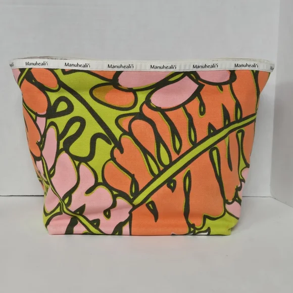 Vntg Manuheali'i (RARE) Multicolor Floral Canvas Tote Bag 10"X10"X6 1/2" Stp 20" - Picture 4 of 12